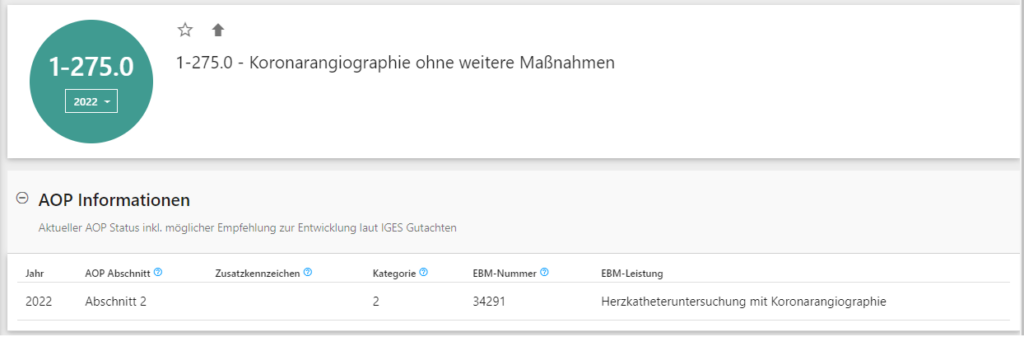 AOP Informationen - Aufstellung am Beispiel des OPS Codes 1-275.0