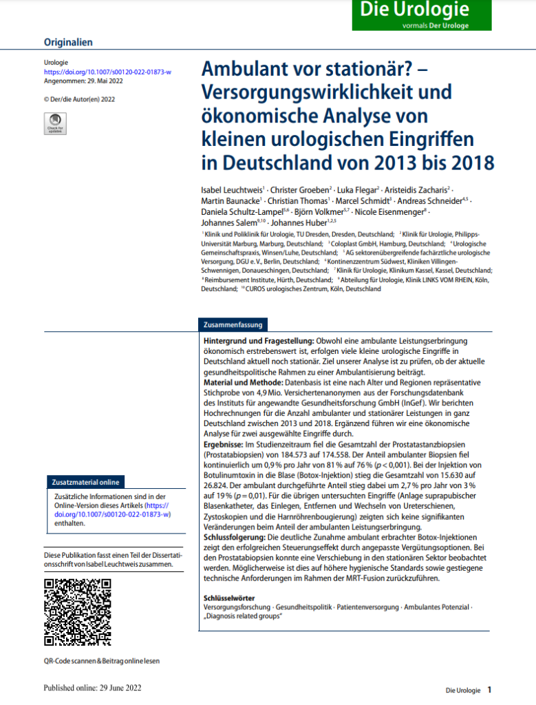 Ambulant vor stationär? – Versorgungswirklichkeit und ökonomische Analyse von kleinen urologischen Eingriffen in Deutschland von 2013 bis 2018