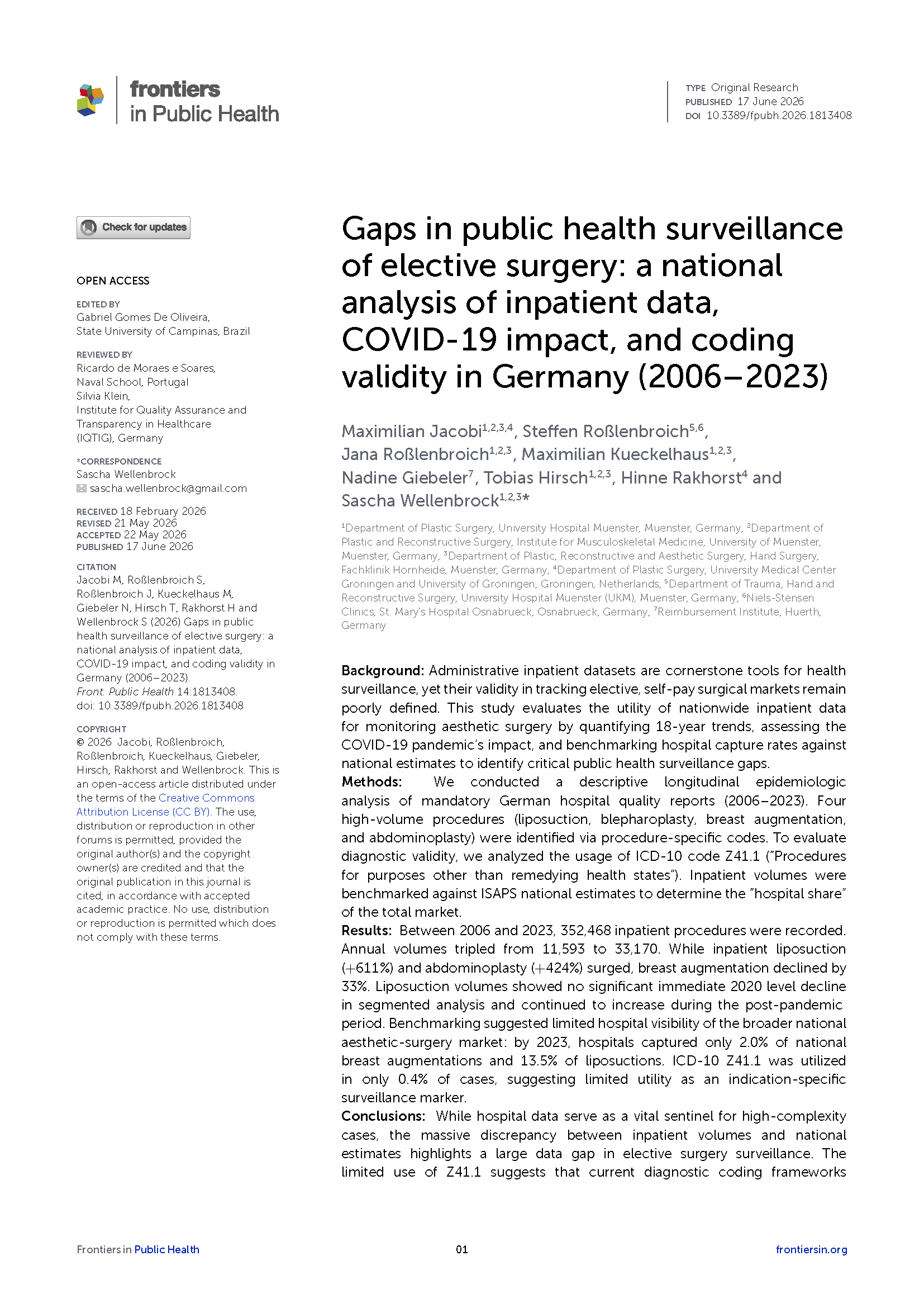 Erste Seite aus Studie - Gaps in public health surveillance of elective surgery - a national analysis of inpatient data