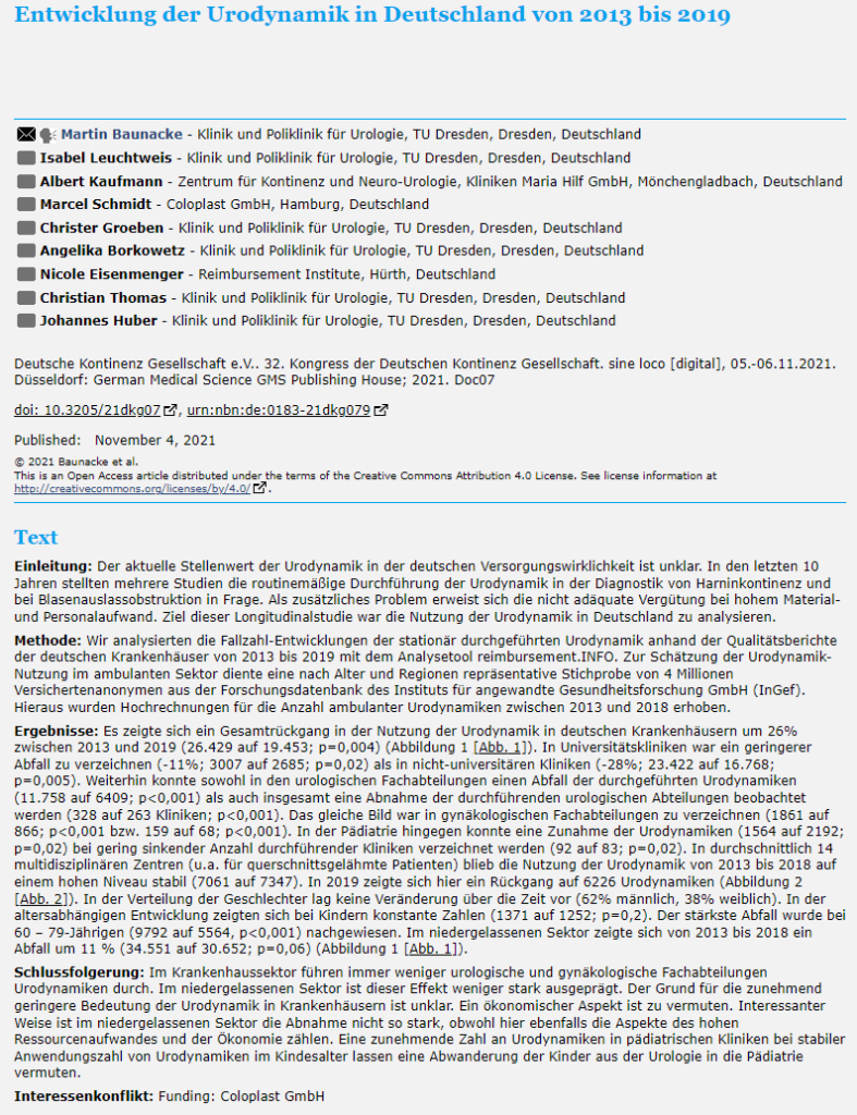 Entwicklung der Urodynamik in Deutschland von 2013 bis 2019. Entwicklung der Urodynamik in Deutschland von 2013 bis 2019