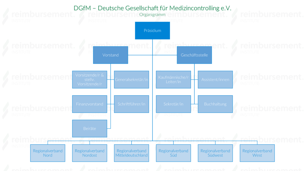 Darstellung des Organigramms der Deutschen Gesellschaft für Medizincontrolling e.V. (DGfM)