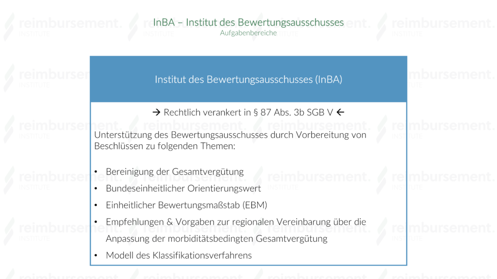 Darstellung der wesentlichen Aufgabenbereiche des Instituts des Bewertungsausschusses (InBA)