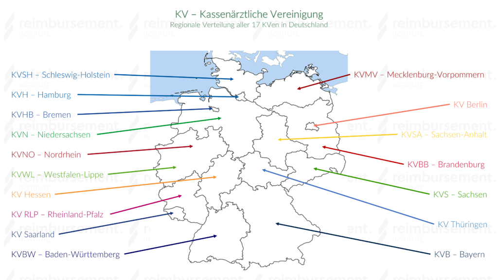 Kassenärztliche Vereinigung - Darstellung der regionalen Verteilung aller 17 KVen in Deutschland