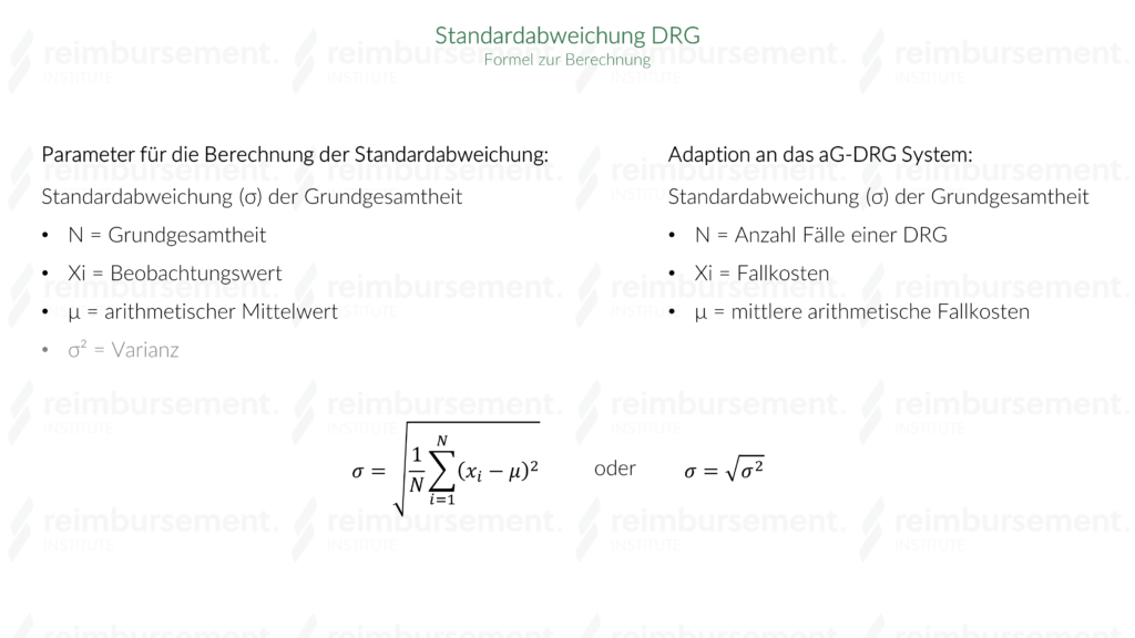 Darstellung der Formel zur Berechnung der Standardabweichung und Adaption an das aG-DRG System