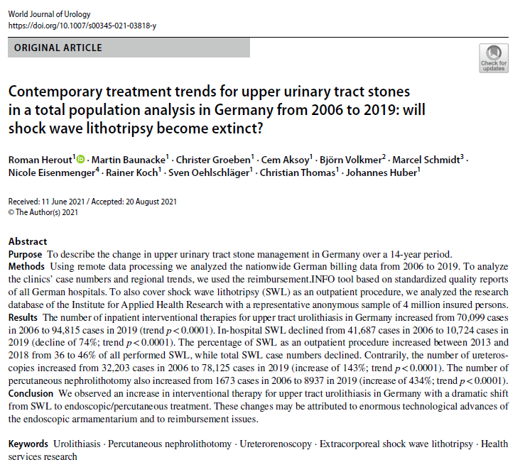 Darstellung der ersten Seite der Studie Contemporary Treatment Trends for Upper Urinary Tract Stones